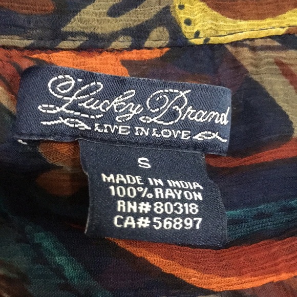 Lucky brand sheer multi colored pattern long sleeve button down blouse. Size Sm - Picture 7 of 9